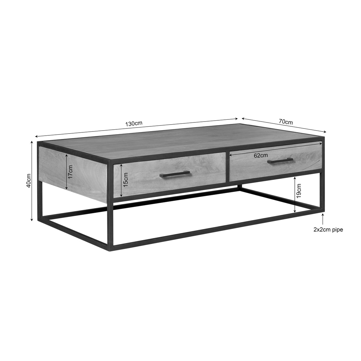 Coffee Table – Rectangular Design, Mango Wood, Drawers – Dakota | Starfurn