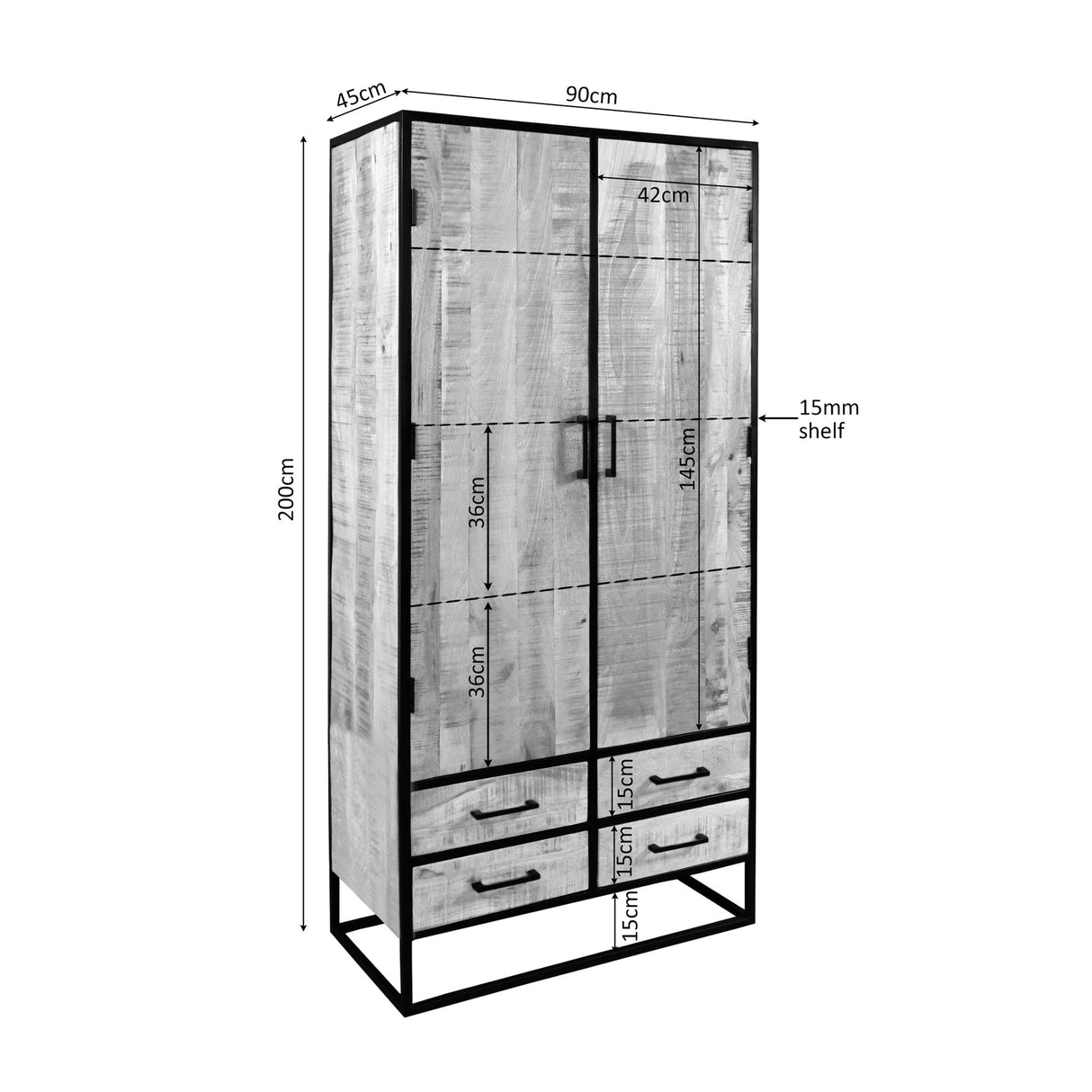 Schrank – Natürliche Oberfläche, Mangoholz Material, Modernes Design – Dakota | Starfurn