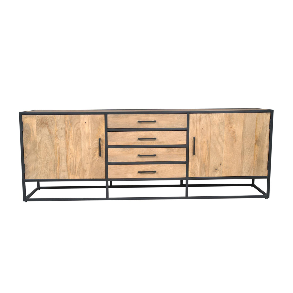 Sideboard – Mango wood, black metal, wood strips – Dakota | Starfurn