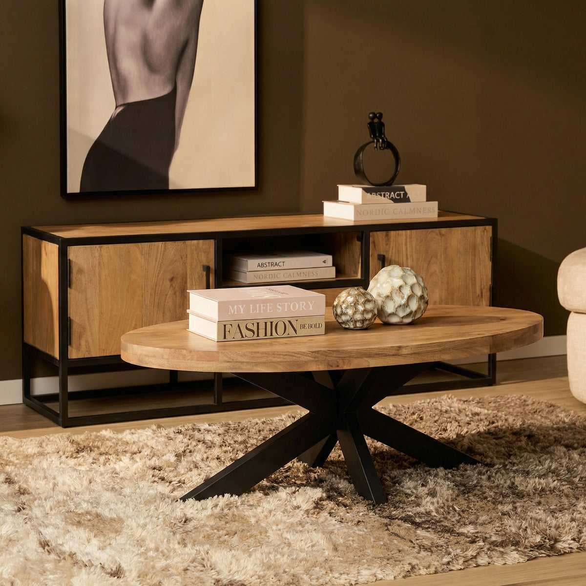 Coffee table – Mango wood, Natural color, Oval shape – Dakota | Starfurn