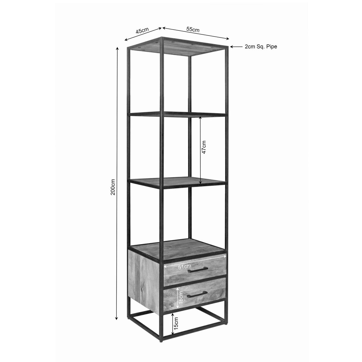 Bookcase – Mango Wood, Metal Frame, Drawers – Dakota | Starfurn