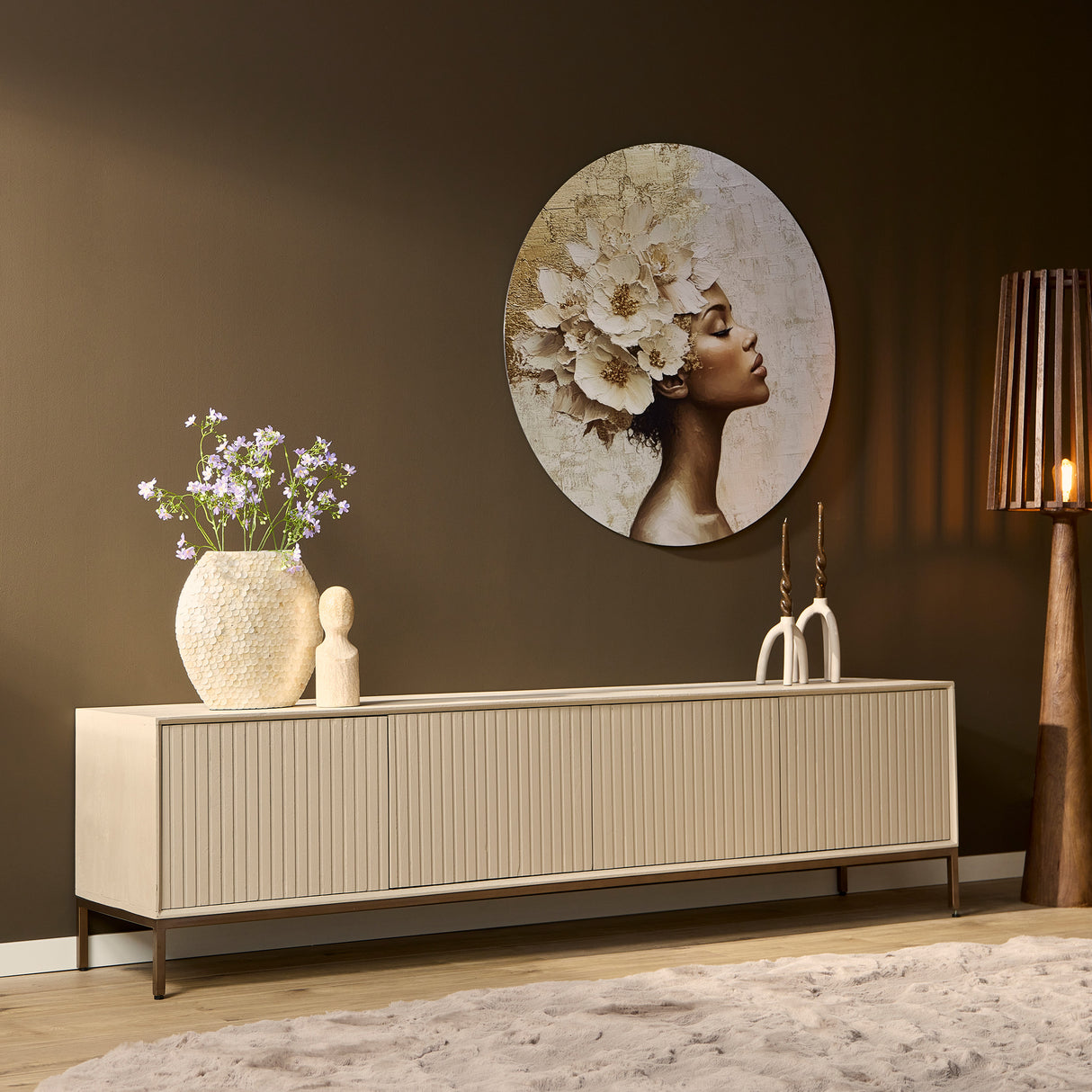 TV Furniture – Mango Wood, Slat Pattern, Sand Color – Madison | Starfurn