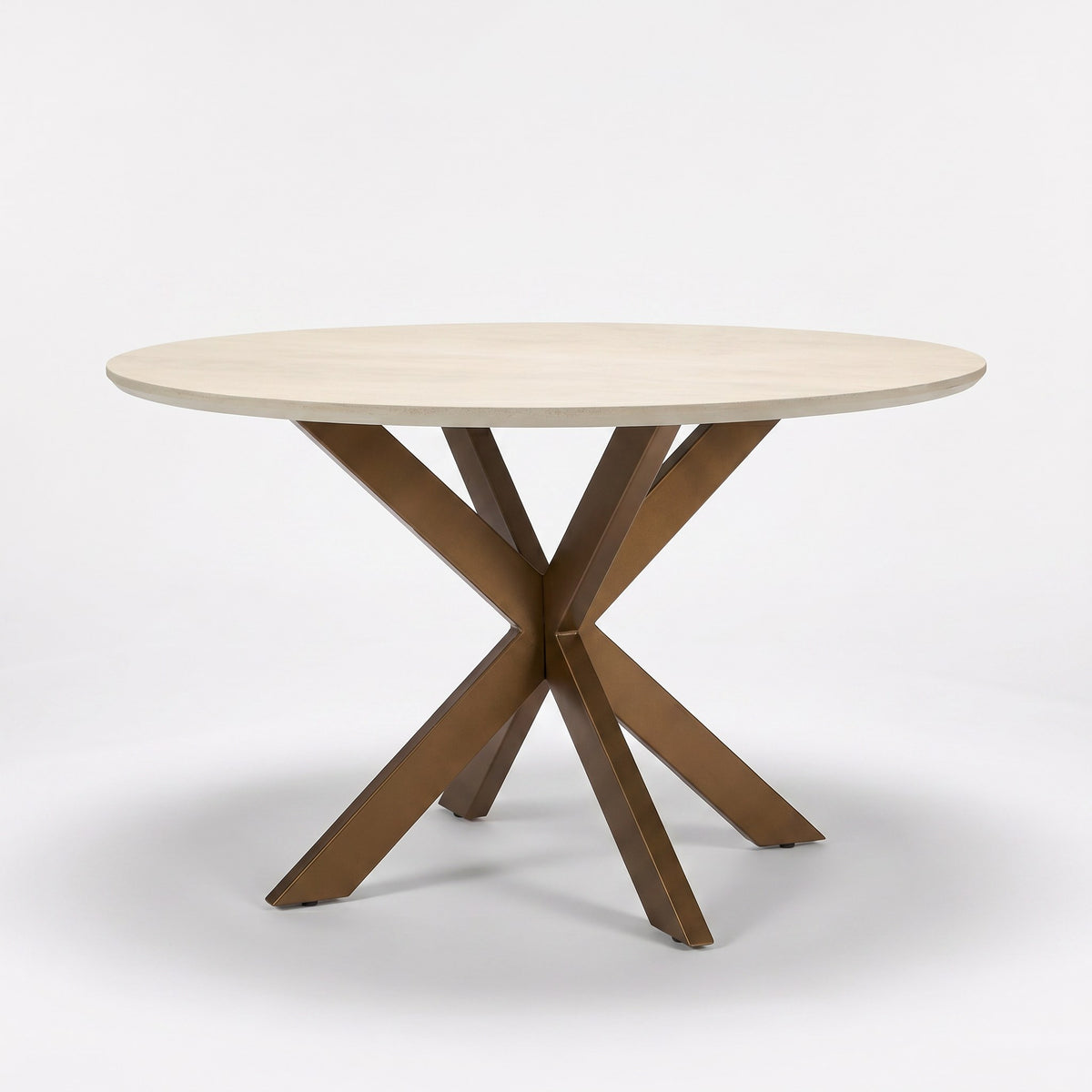 Esszimmertisch - Runde Form, Sandfarbenes Mangoholz, Bronzefarbenes Metallgestell, 130 cm – Madison | Starfurn