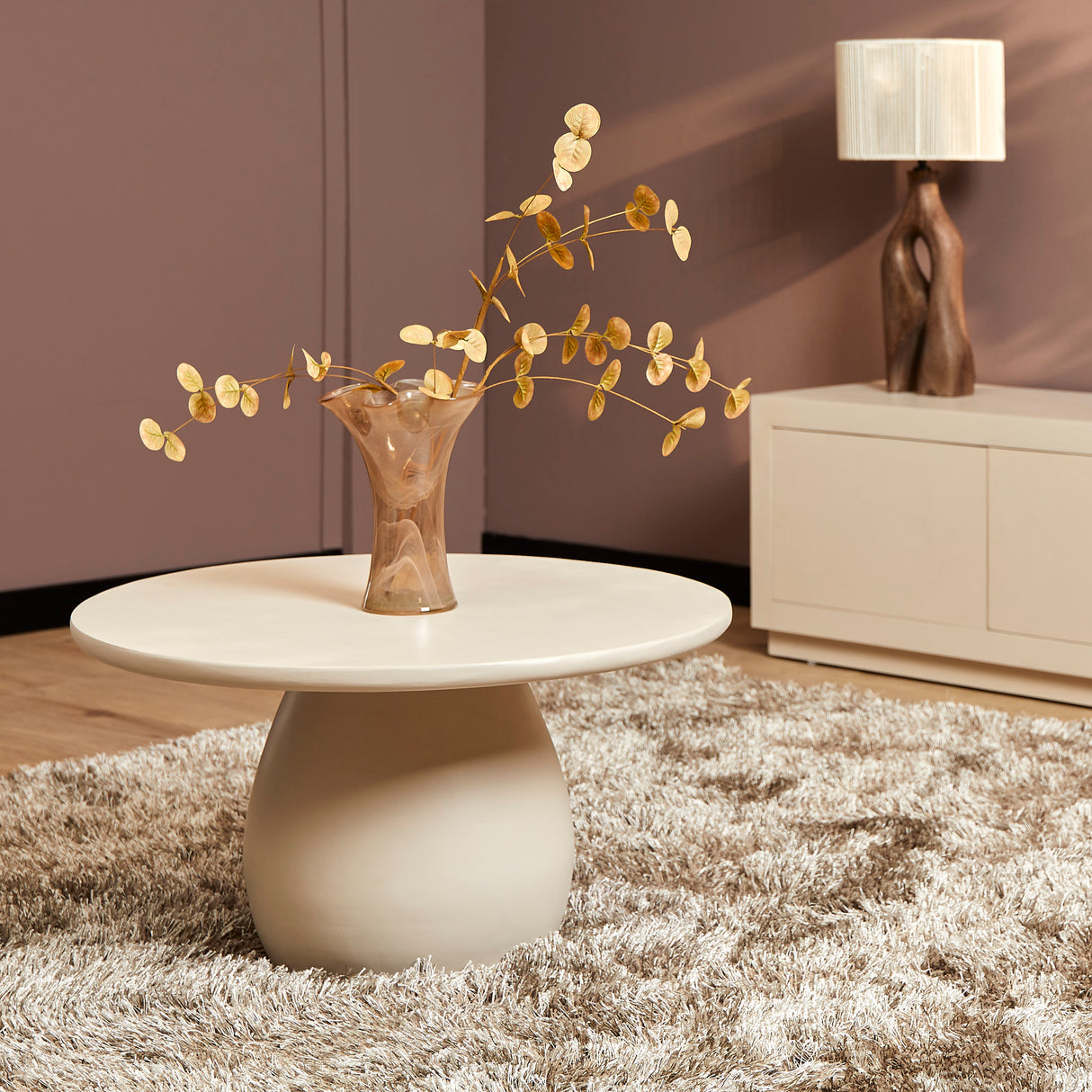 Coffee Table – Mango Wood Tabletop, Solid Wood Frame, Round Shape – Mosi | Starfurn