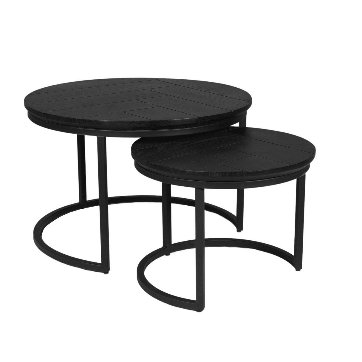 Couchtisch - Schwarze Eiche, Runde Form, Metallgestell, 2er-Set, 70 cm – Otik | Starfurn
