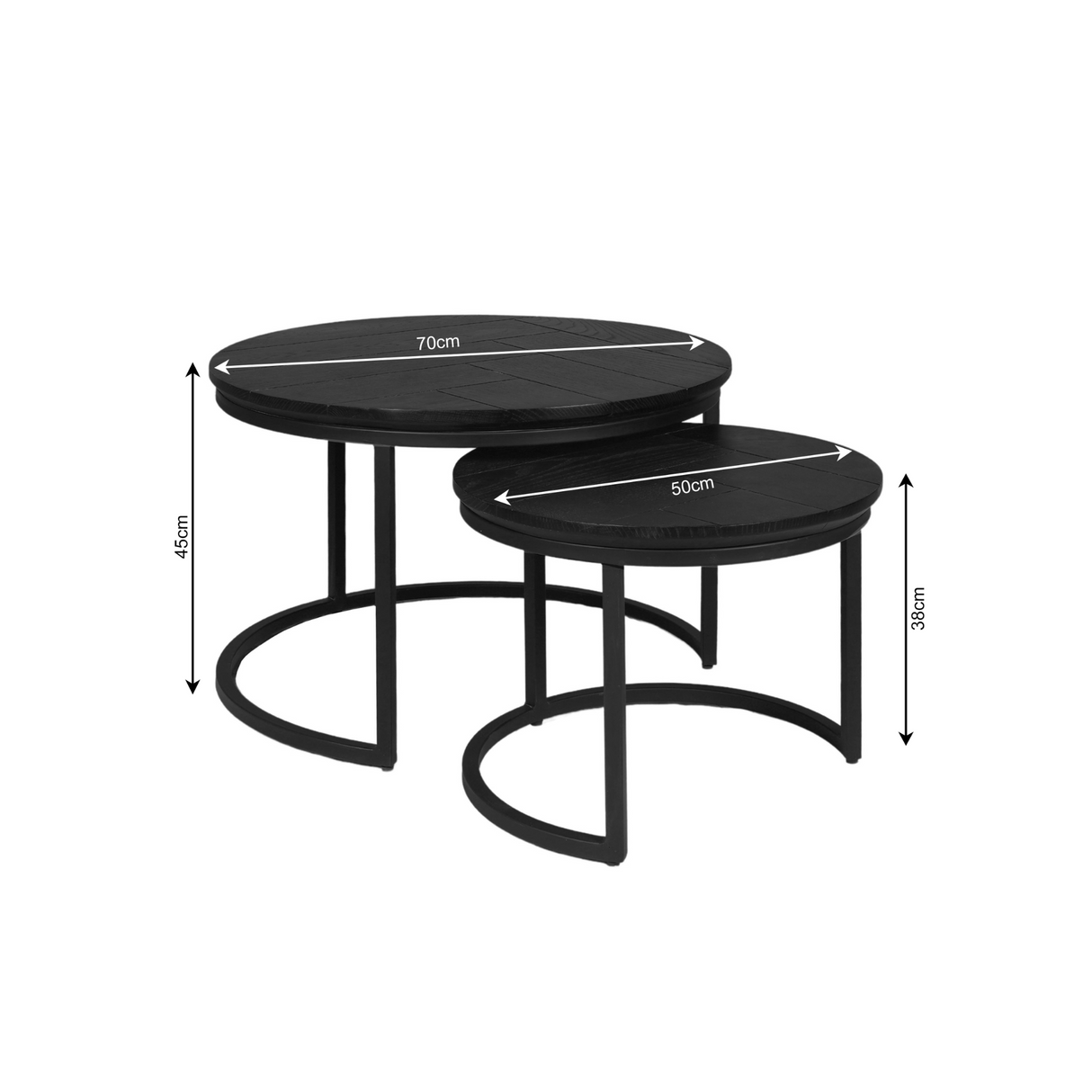 Couchtisch - Schwarze Eiche, Runde Form, Metallgestell, 2er-Set, 70 cm – Otik | Starfurn