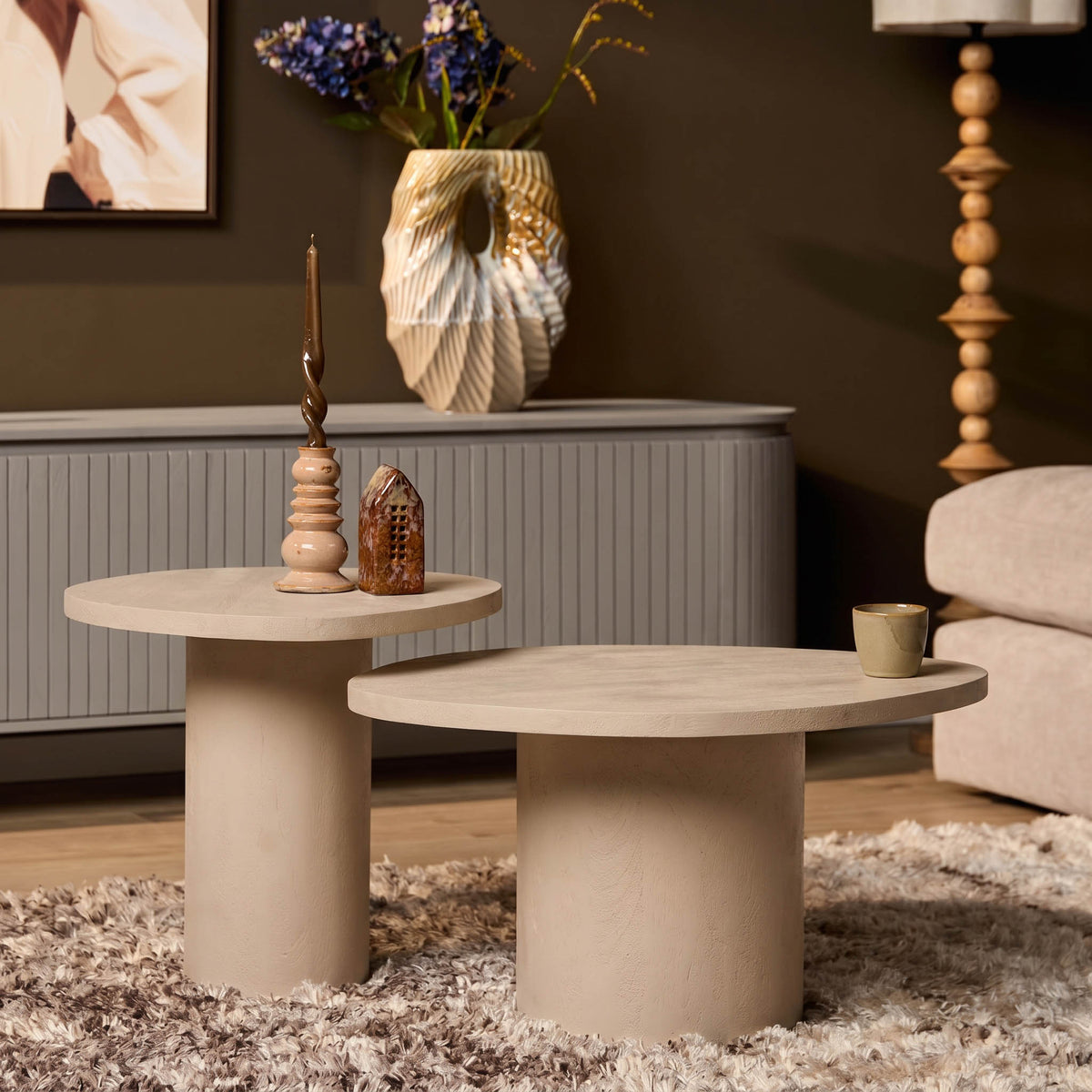 Coffee Table - Sand Finish, Mango Wood, Round Shape – Mirre | Starfurn