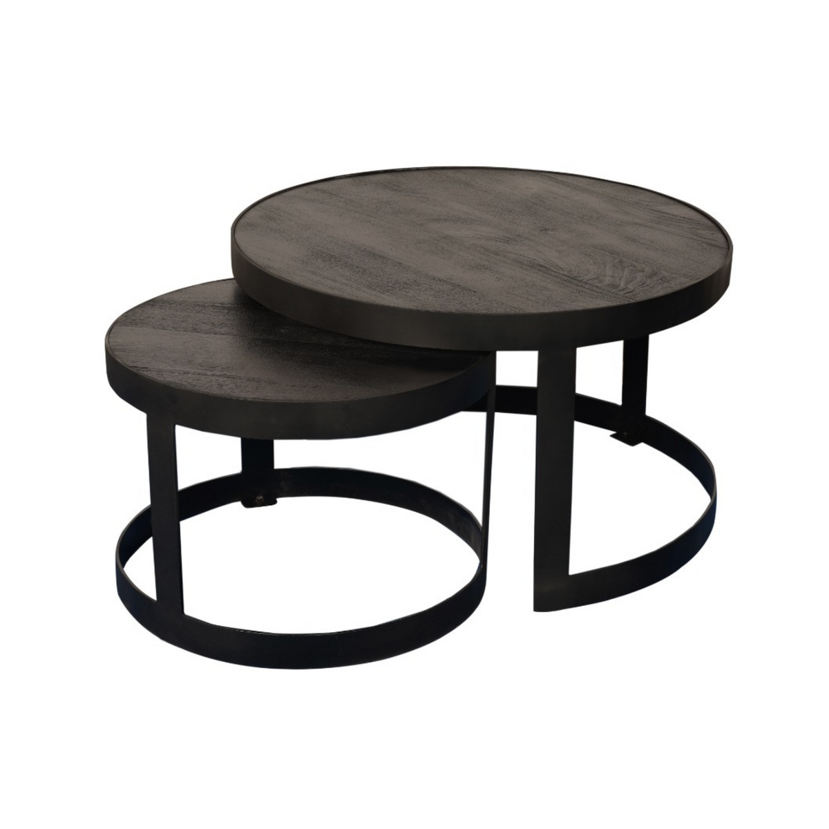 Coffee Table – Sandblasted Mango Wood, Black Steel, Nesting Design – Lola | Starfurn