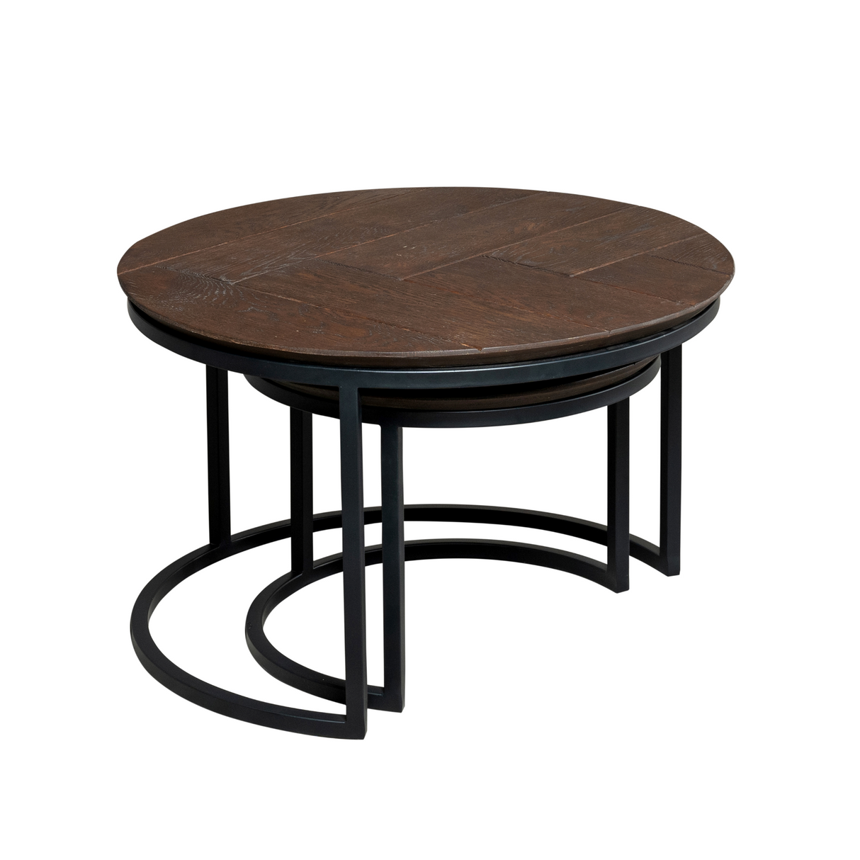 Couchtisch - Braune Eiche, Runde Form, Metallgestell, 2er-Set, 70 cm – Otik | Starfurn