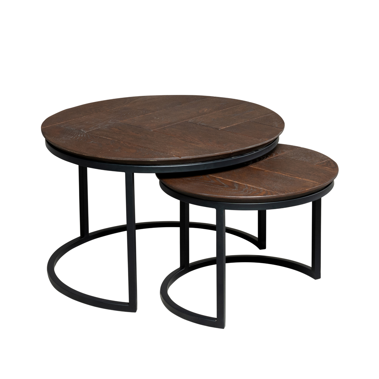 Couchtisch - Braune Eiche, Runde Form, Metallgestell, 2er-Set, 70 cm – Otik | Starfurn