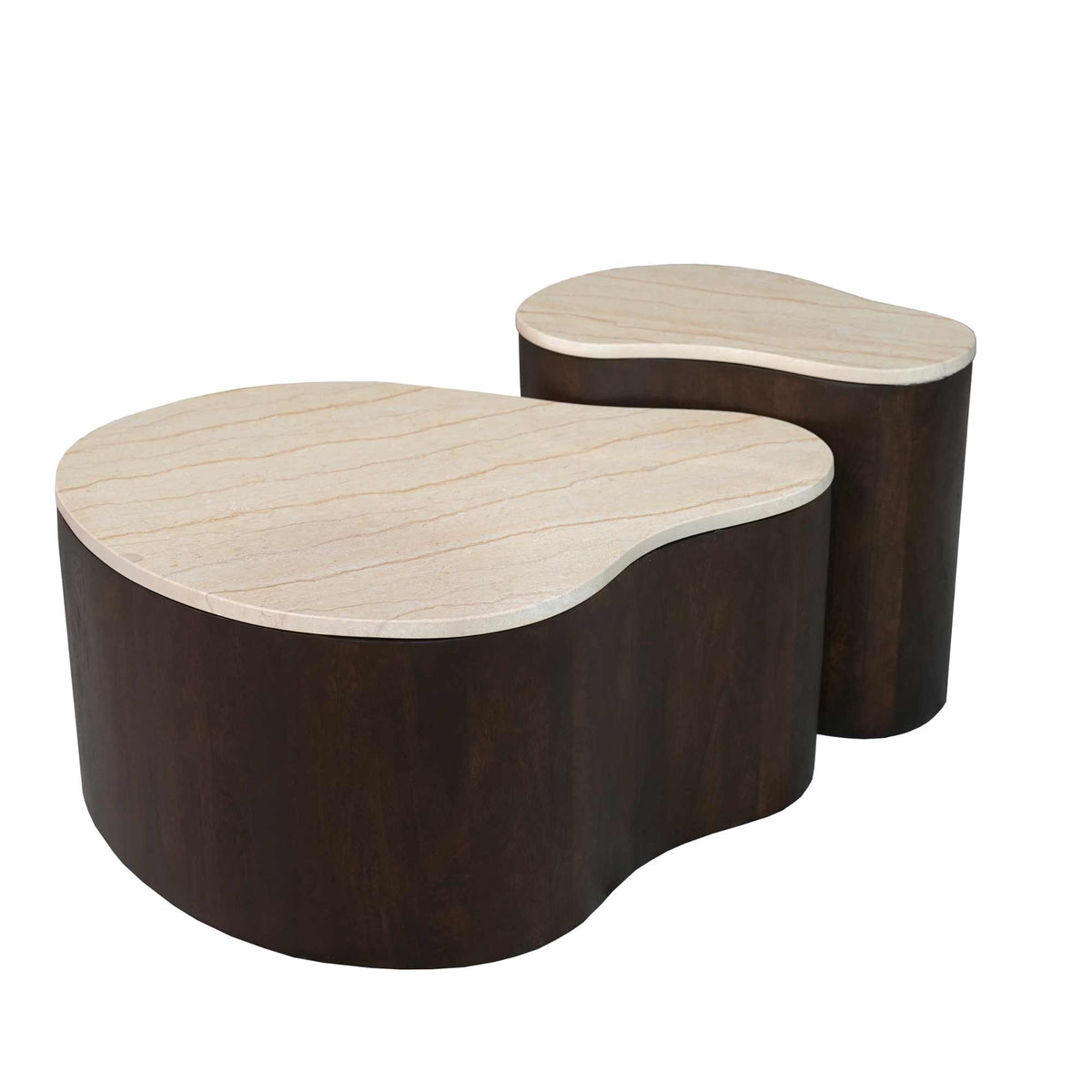 Coffee Table – Marble Top, Mango Wood, Organic Shape – Lovi | Starfurn
