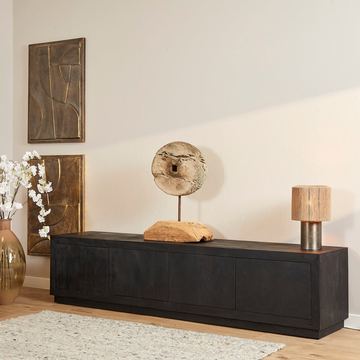 TV Unit – Black Surface, Mango Wood Material, Modern Design – Brussel | Starfurn