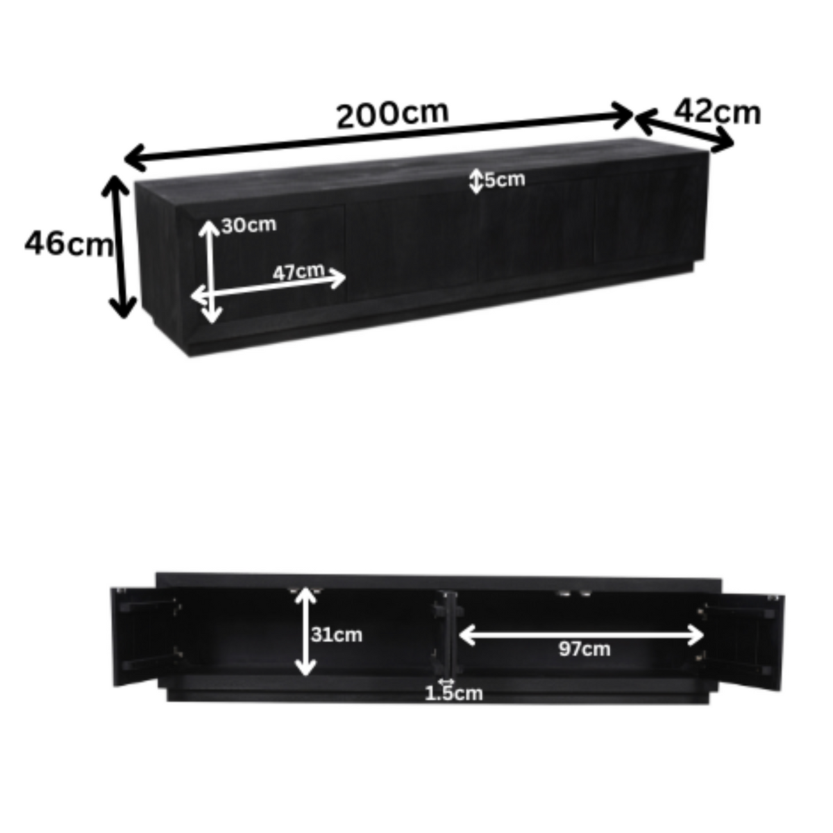 TV Unit – Black Surface, Mango Wood Material, Modern Design – Brussel | Starfurn