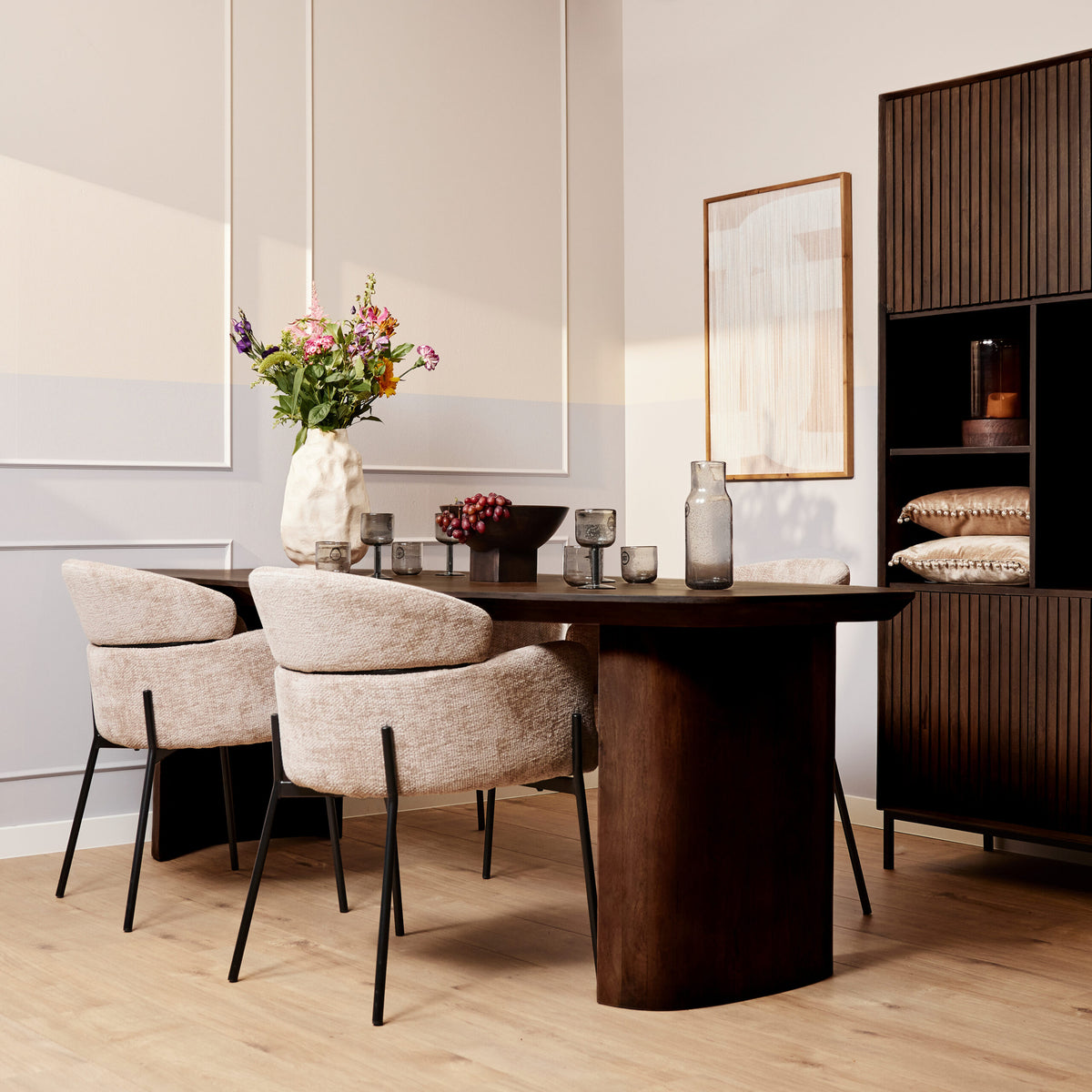 Dining Table – Solid Mango Wood, Warm Brown Finish, Half-Round Table Legs – Maré | Starfurn