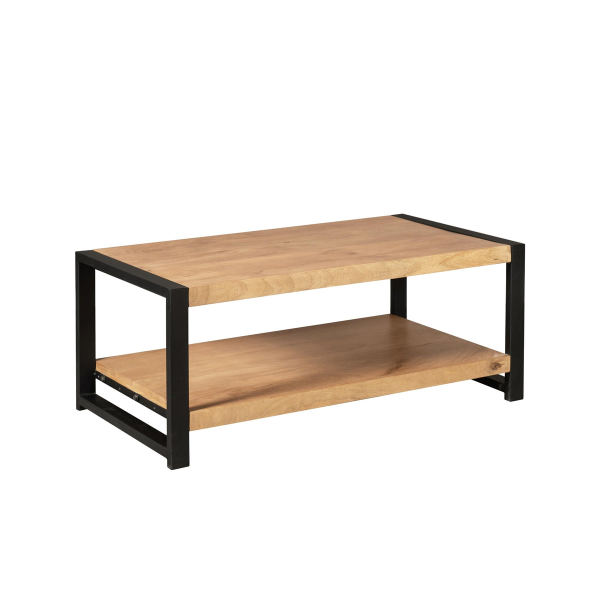 Coffee Table – Mango Wood, Undershelf, Metal Frame – Britt | Starfurn