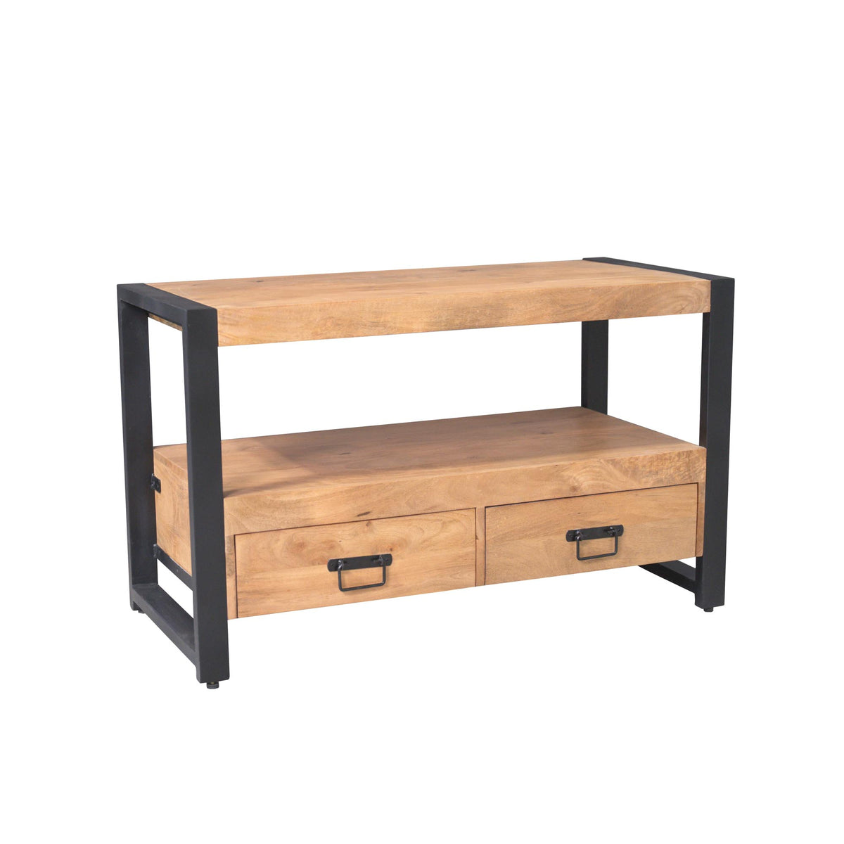 TV Unit – Mango Wood, Metal Frame, Wooden Slats – Britt | Starfurn