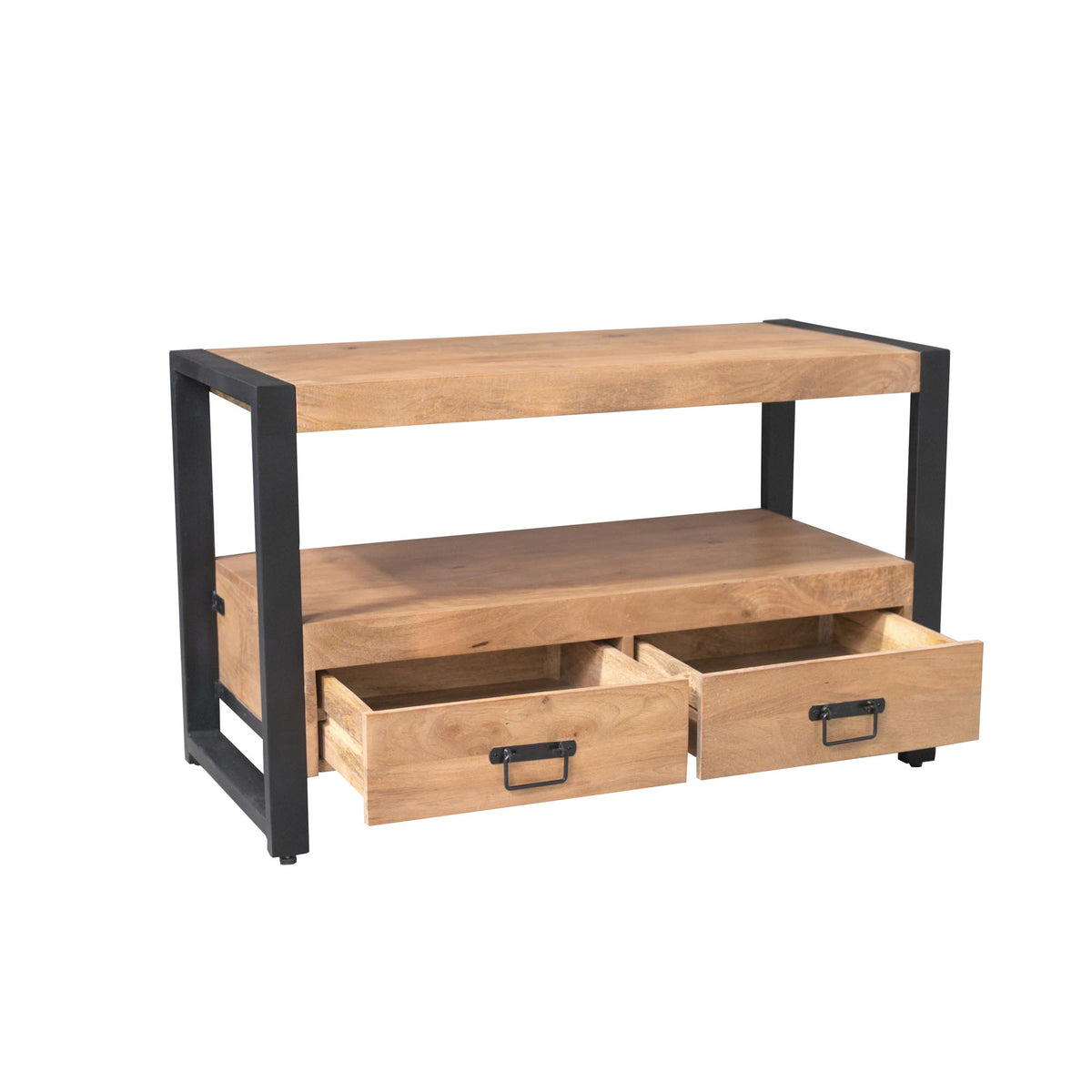 TV Unit – Mango Wood, Metal Frame, Wooden Slats – Britt | Starfurn