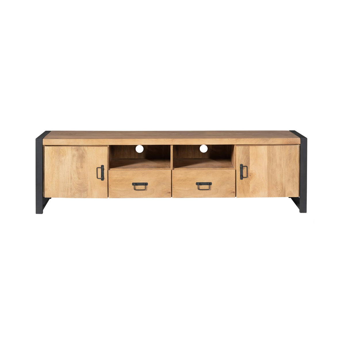 TV Unit – Mango Wood, Metal Frame, Doors and Drawers – Britt | Starfurn