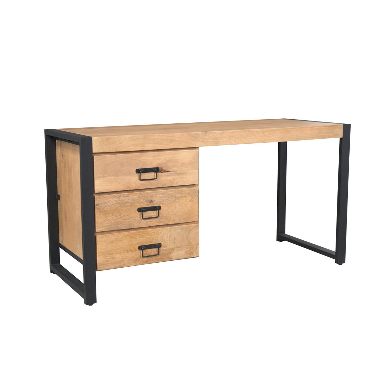 Schreibtisch – Mangoholz, Metallgestell, Schubladen – Britt | Starfurn