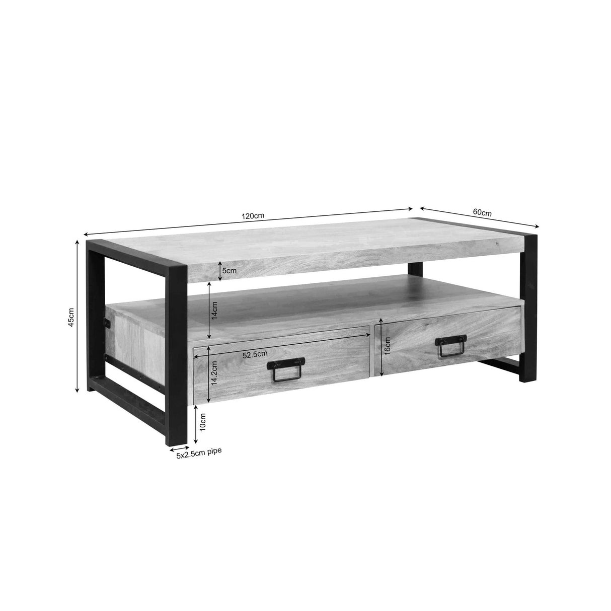 Coffee table – mango wood, metal frame, drawers – Britt | Starfurn