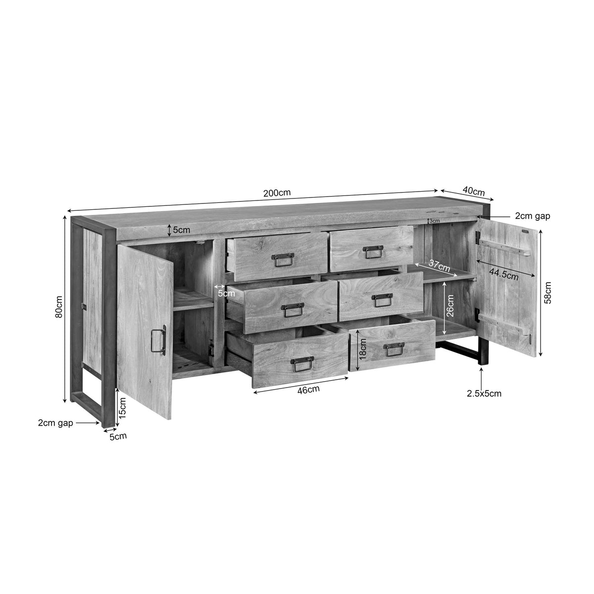 Sideboard - Mango wood body, metal frame, natural finish - Britt | Starfurn