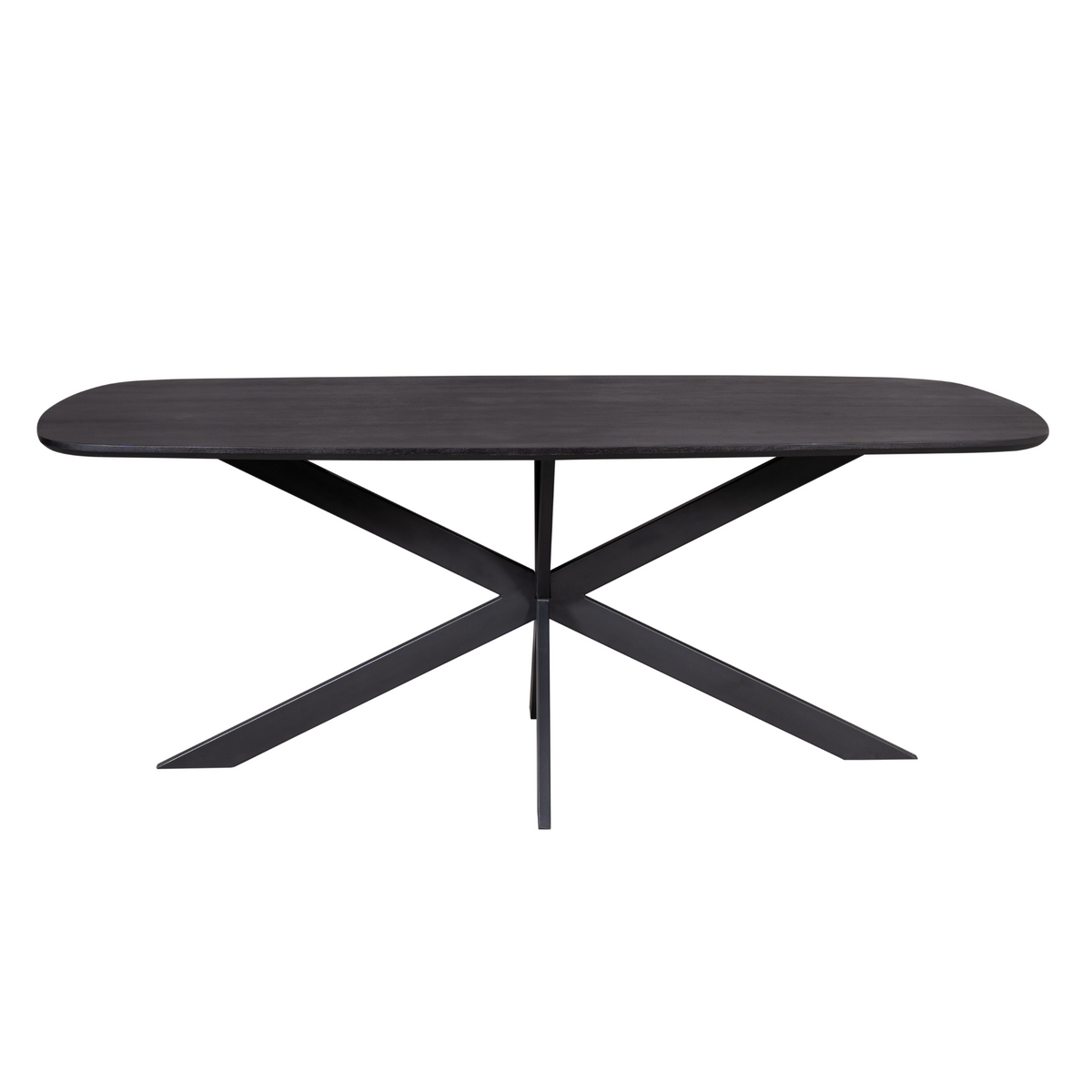 Dining Table - Mango Wood, Black Finish, Metal Matrix Base, Oval Shape - Elegance | Starfurn