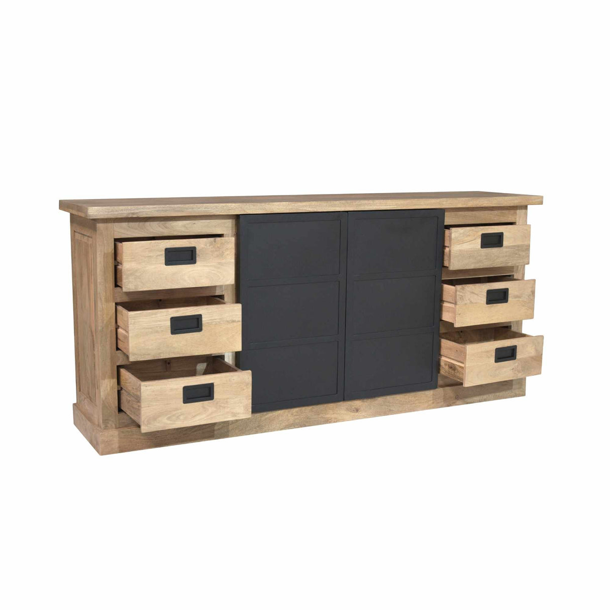 Sideboard – Mango Wood, Wooden Strips, Metal Doors – Noa | Starfurn