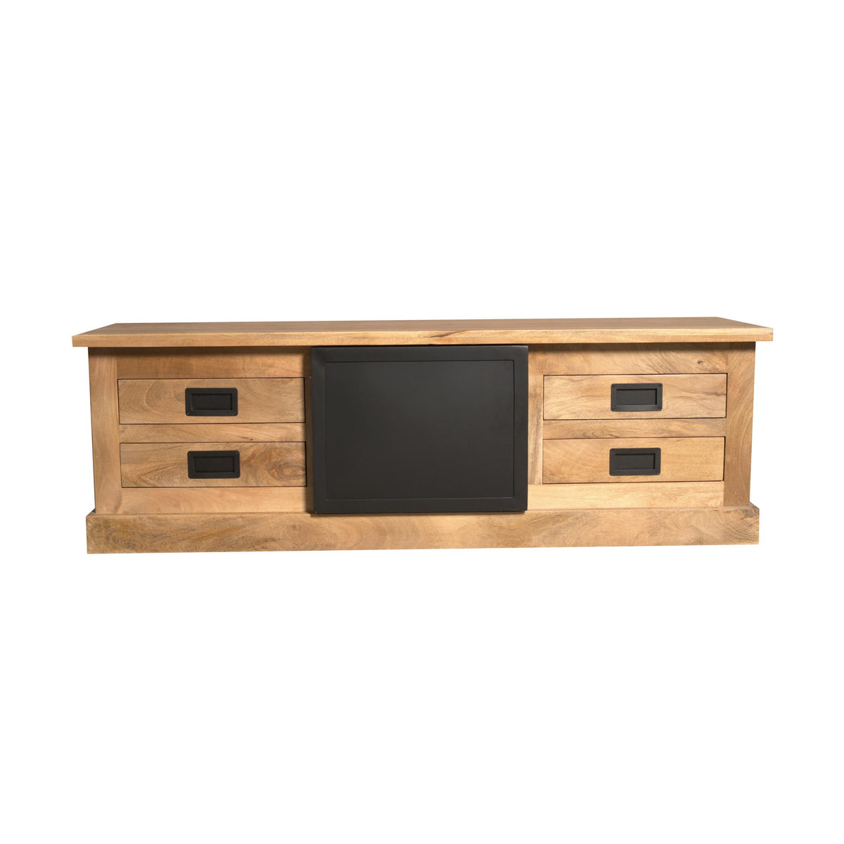 TV unit – Mango wood, black doors, wooden strips – Noa | Starfurn