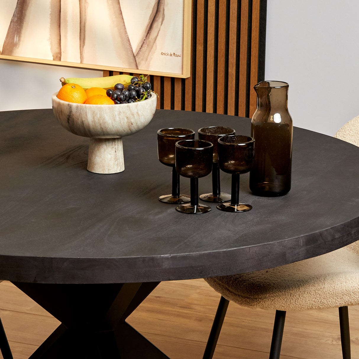 Esszimmertisch – Mangoholz Material, Metallgestell, Rund Design, 150 cm - Denver | Starfurn