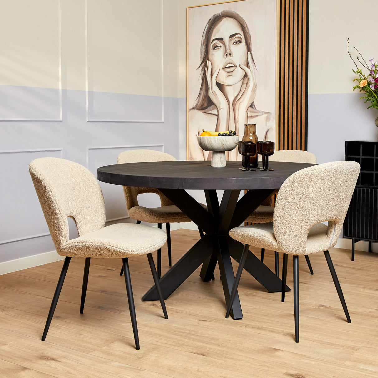 Esszimmertisch – Mangoholz Material, Metallgestell, Rund Design, 150 cm - Denver | Starfurn