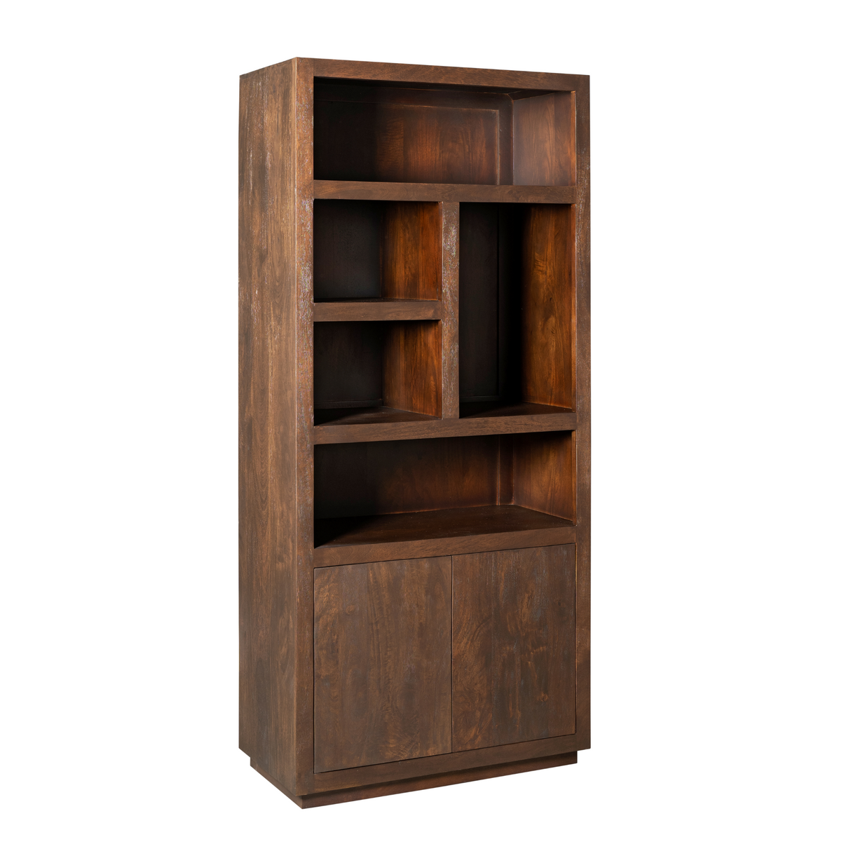 Bücherregal - Braunes Mangoholz, Offene Fächer, Grifflose Türen, 90 cm – Brussel | Starfurn