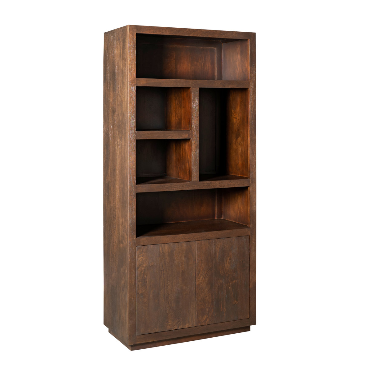 Bücherregal - Braunes Mangoholz, Offene Fächer, Grifflose Türen, 90 cm – Brussel | Starfurn