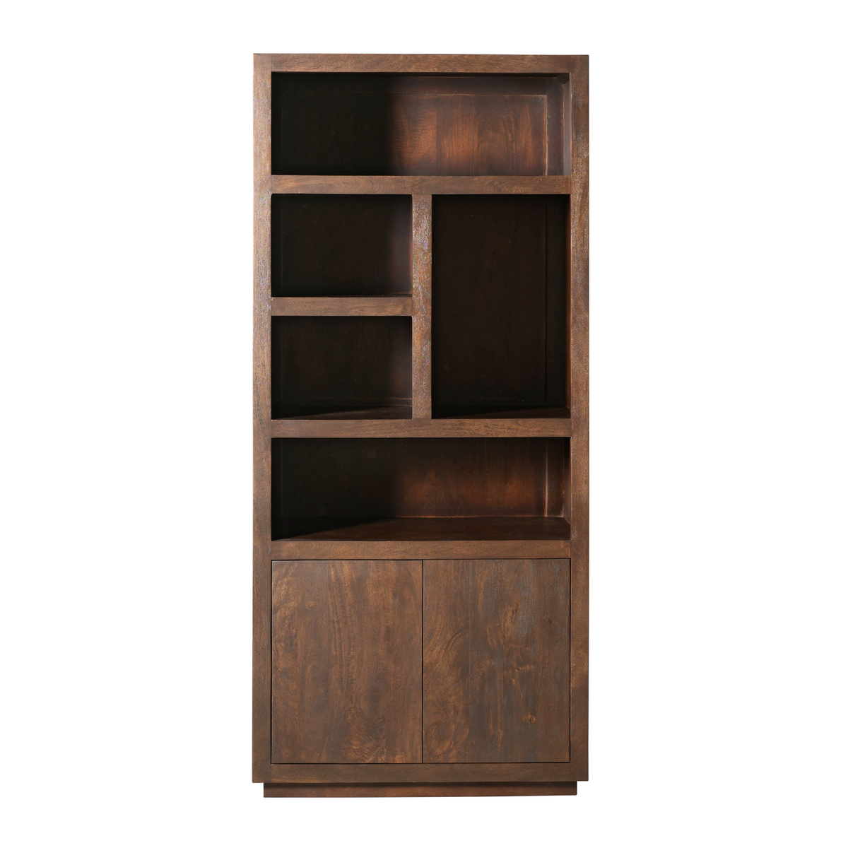 Bücherregal - Braunes Mangoholz, Offene Fächer, Grifflose Türen, 90 cm – Brussel | Starfurn