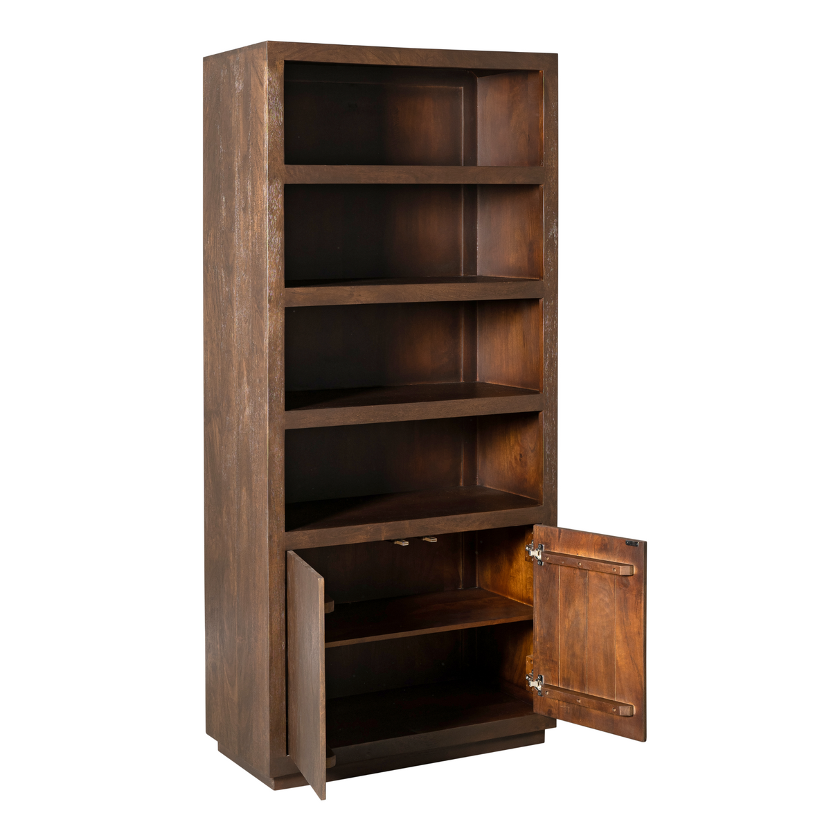 Bookshelf - Mango Wood, Brown Finish, Push-to-Open Doors, Spacious Storage – Brussel | Starfurn