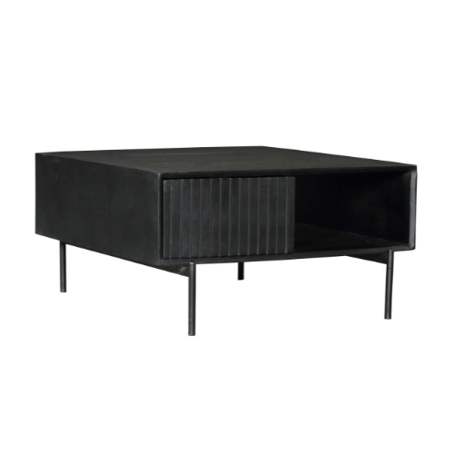 Couchtisch - Schwarzes Mangoholz, Vertikale Lamellenfront, Offenes Fach, 80 cm – Madison | Starfurn
