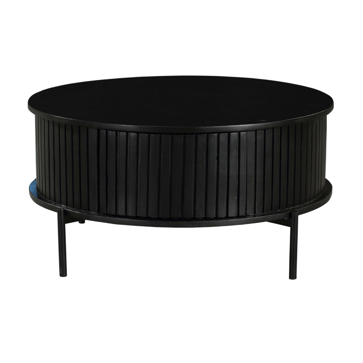 Coffee Table – Mango Wood, Black Metal, Slatted Look – Madison | Starfurn