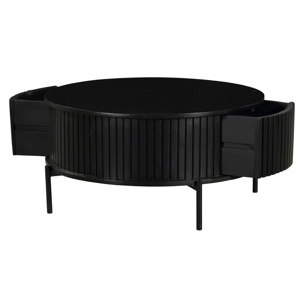 Coffee Table – Mango Wood, Black Metal, Slatted Look – Madison | Starfurn