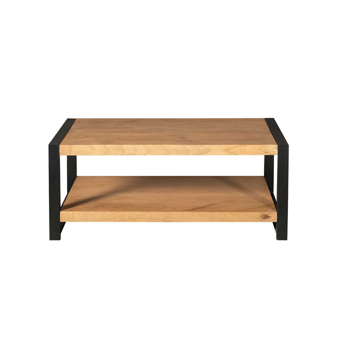 Coffee Table - Solid Mango Wood, Metal Legs, Under-shelf, Modern Design - Boaz | Starfurn