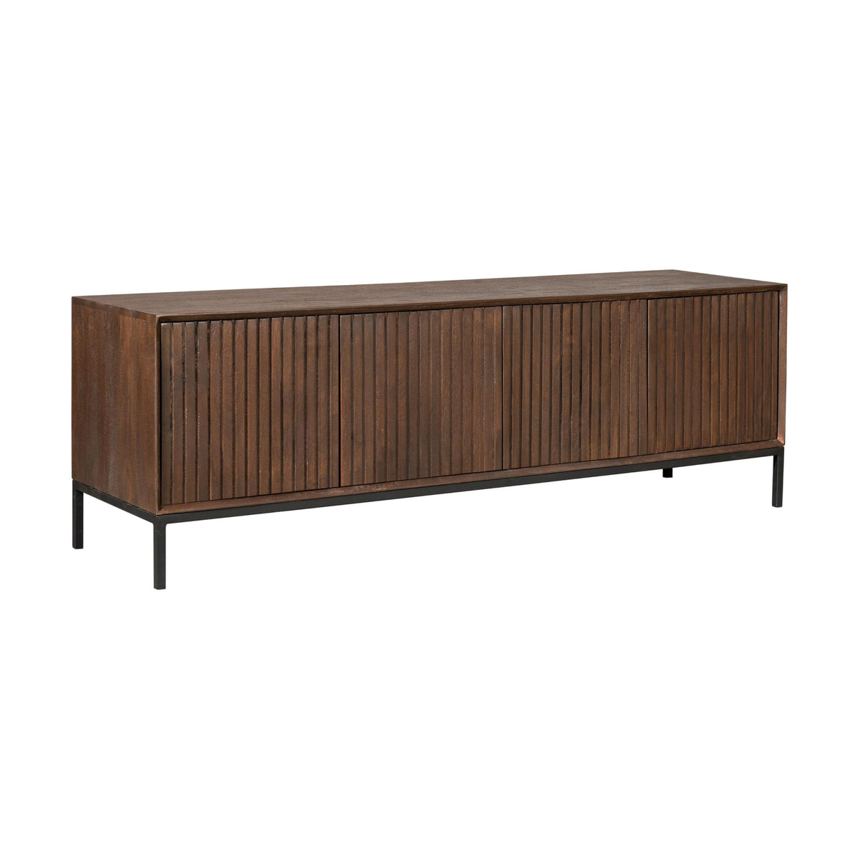 TV Unit – Mango Wood, Brown Finish, Vertical Slats, Push Open – Madison | Starfurn