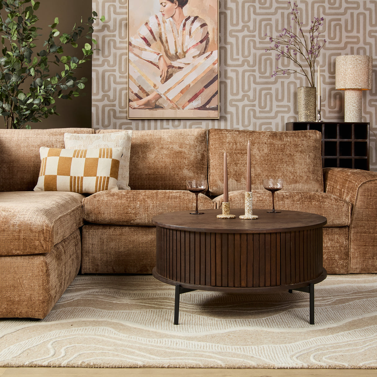 Couchtisch – Mangoholz, Lattenmuster, Braune Oberfläche – Madison | Starfurn