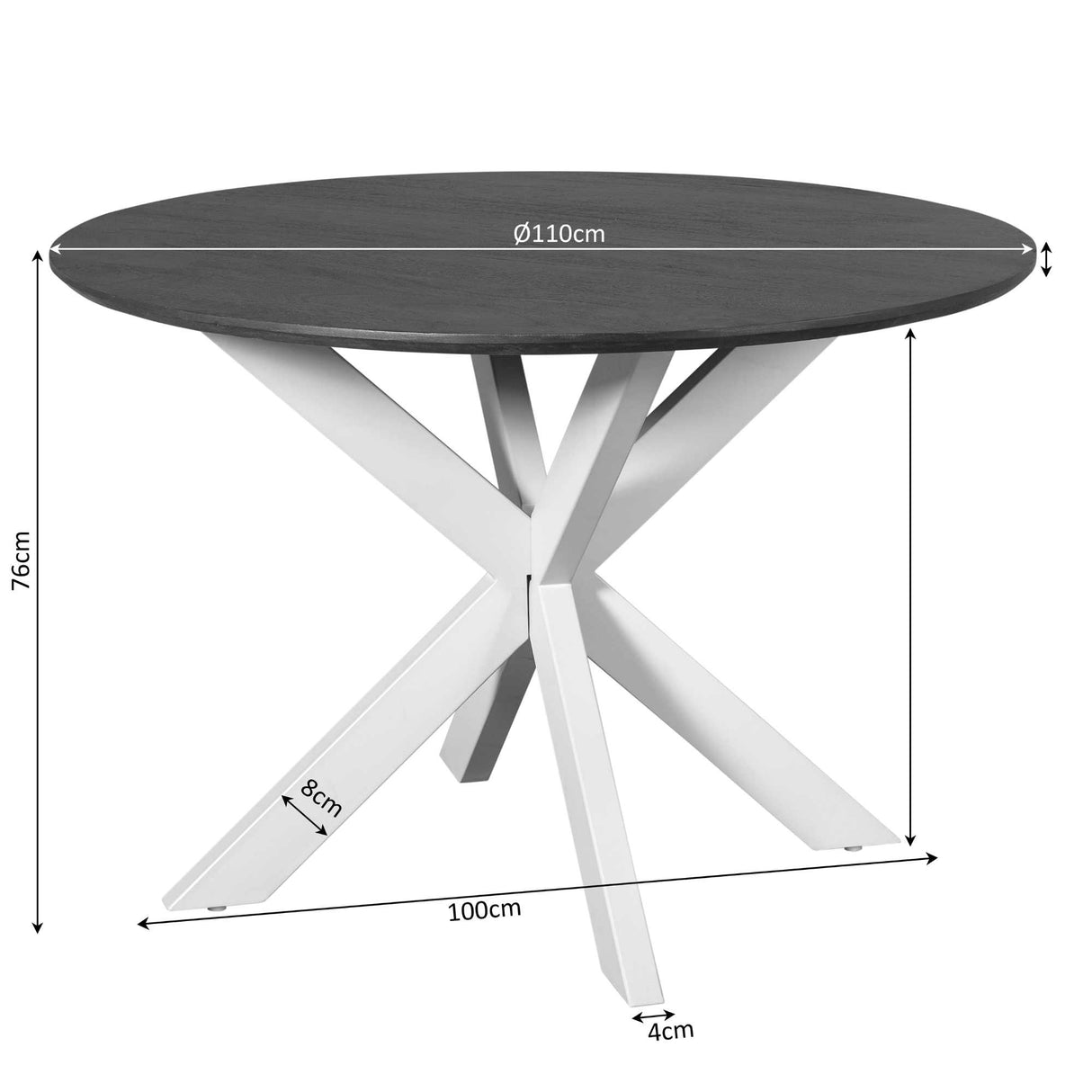 Esszimmertisch - Runde Form, Braunes Tischblatt, Schwarzes Metallgestell, 110 cm – Madison | Starfurn