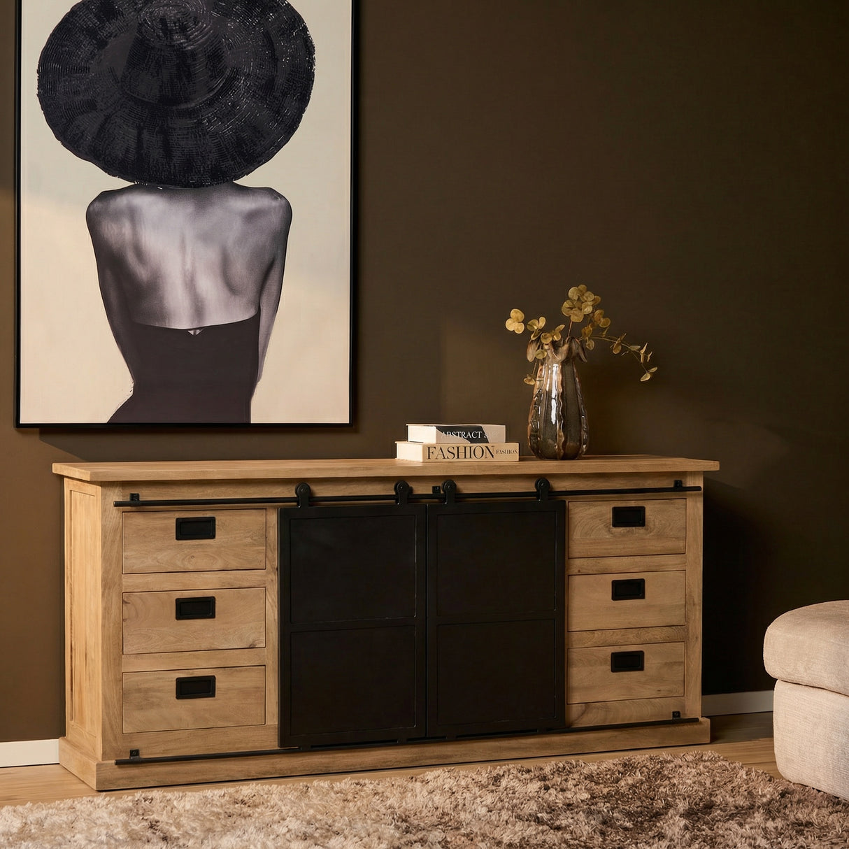 Sideboard – Mango Wood Material, Black Metal Details, Natural Finish – Fresno | Starfurn