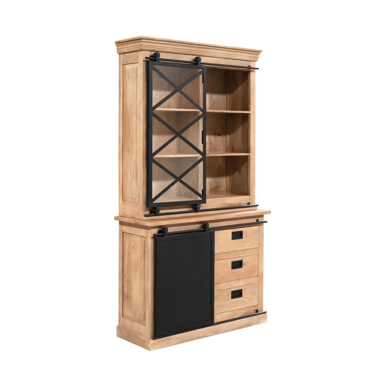 Display Cabinet – Mango Wood Body, Metal Accents, Natural Finish – Fresno | Starfurn