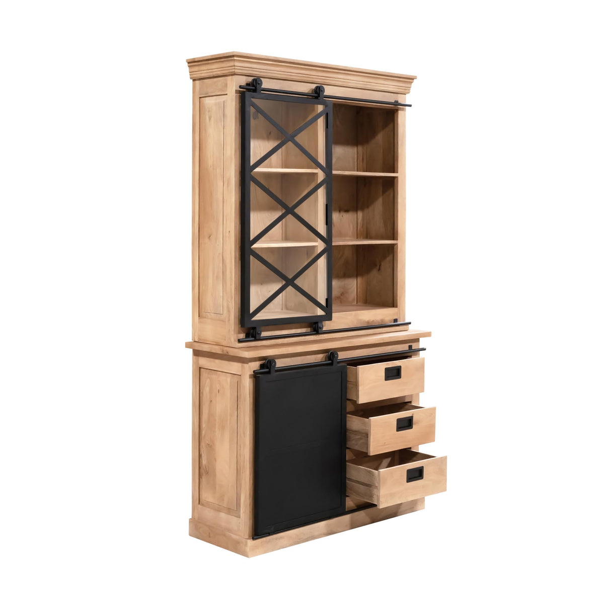 Display Cabinet – Mango Wood Body, Metal Accents, Natural Finish – Fresno | Starfurn