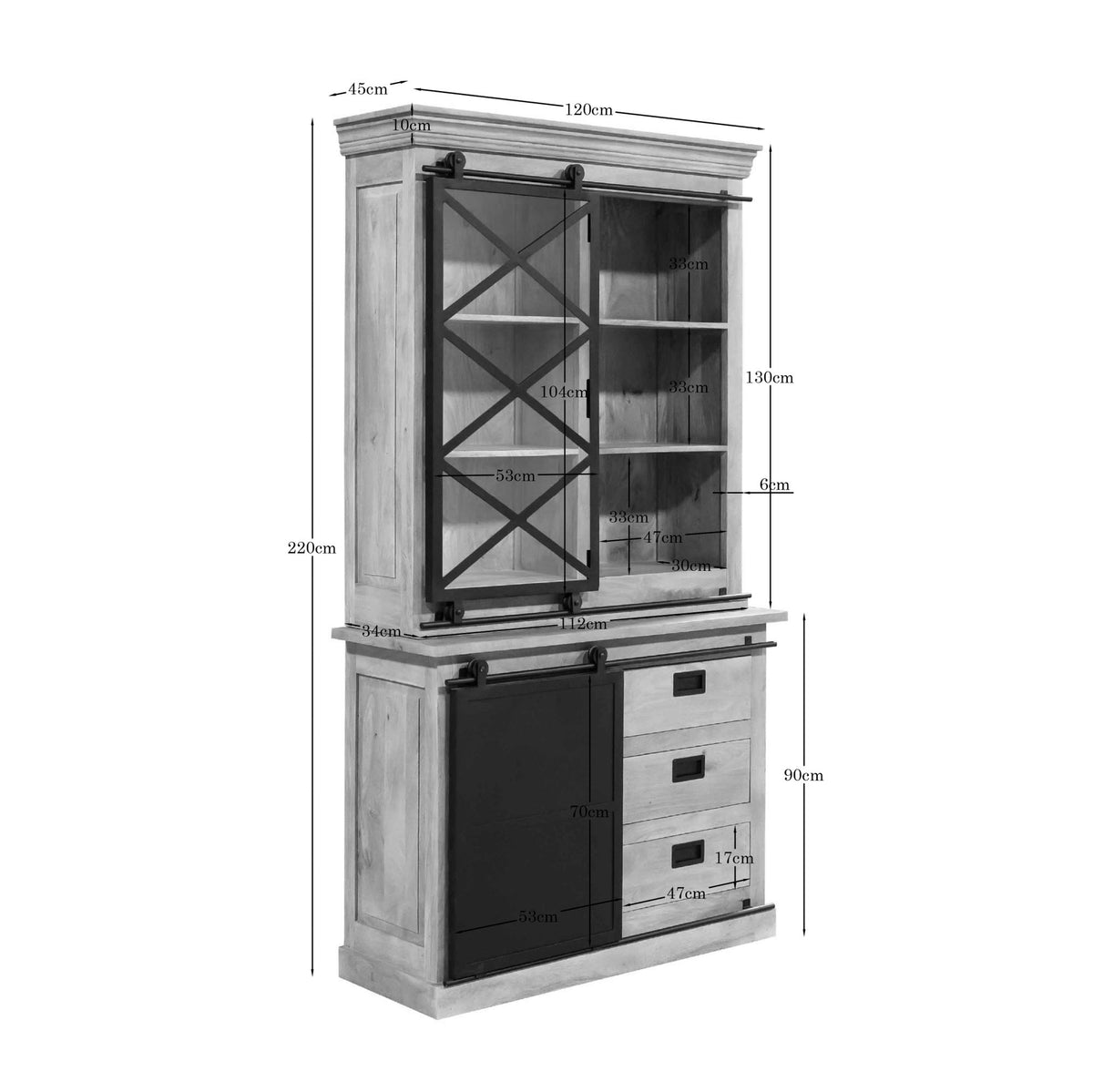 Display Cabinet – Mango Wood Body, Metal Accents, Natural Finish – Fresno | Starfurn