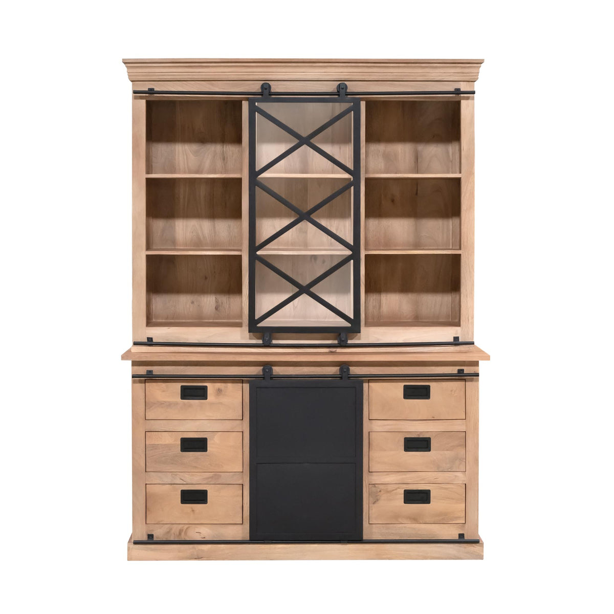 Vitrinenschrank – Mangoholz, Schwarzmetall, Naturfinish – Fresno | Starfurn
