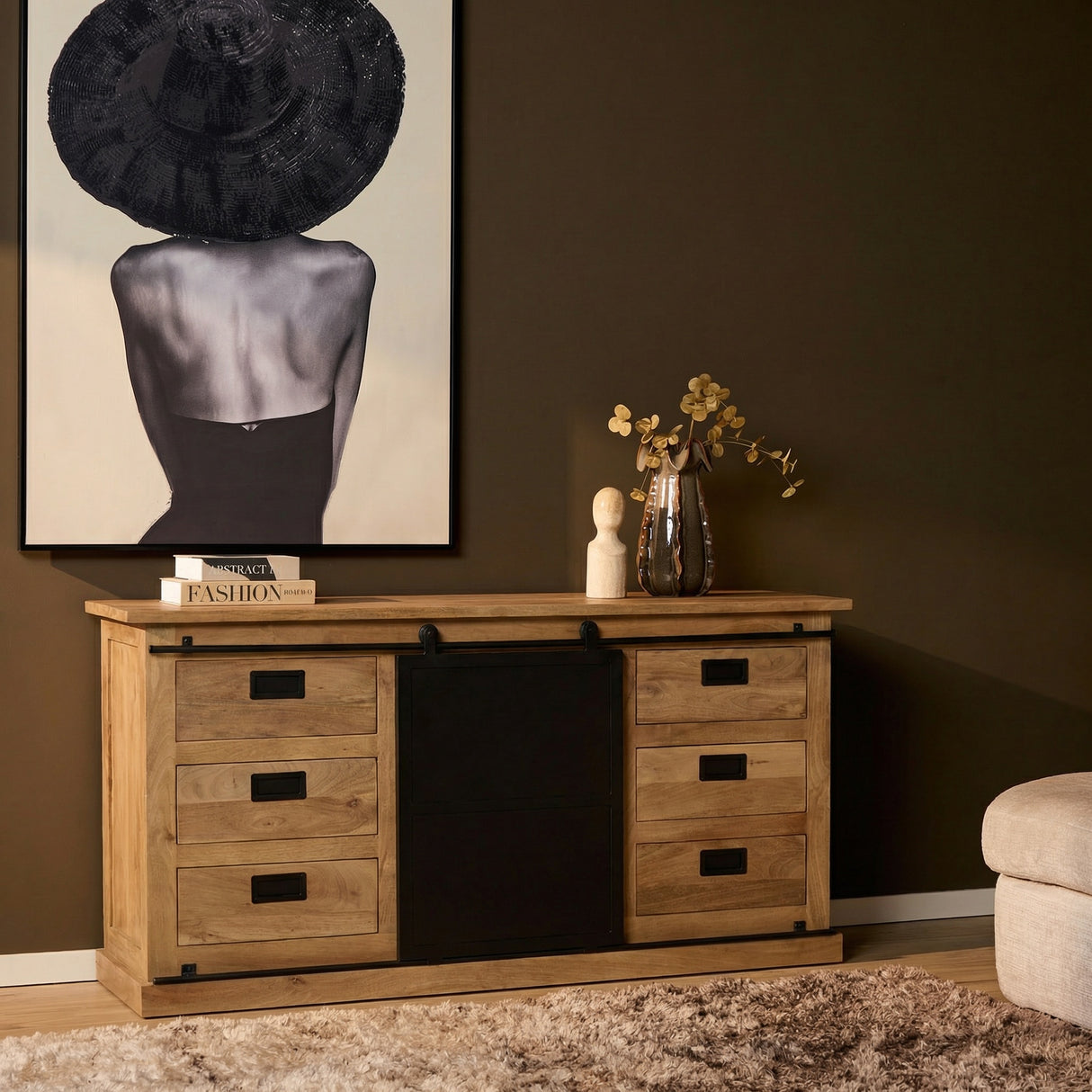 Sideboard – Mango Wood, Black Metal, Natural Finish – Fresno | Starfurn