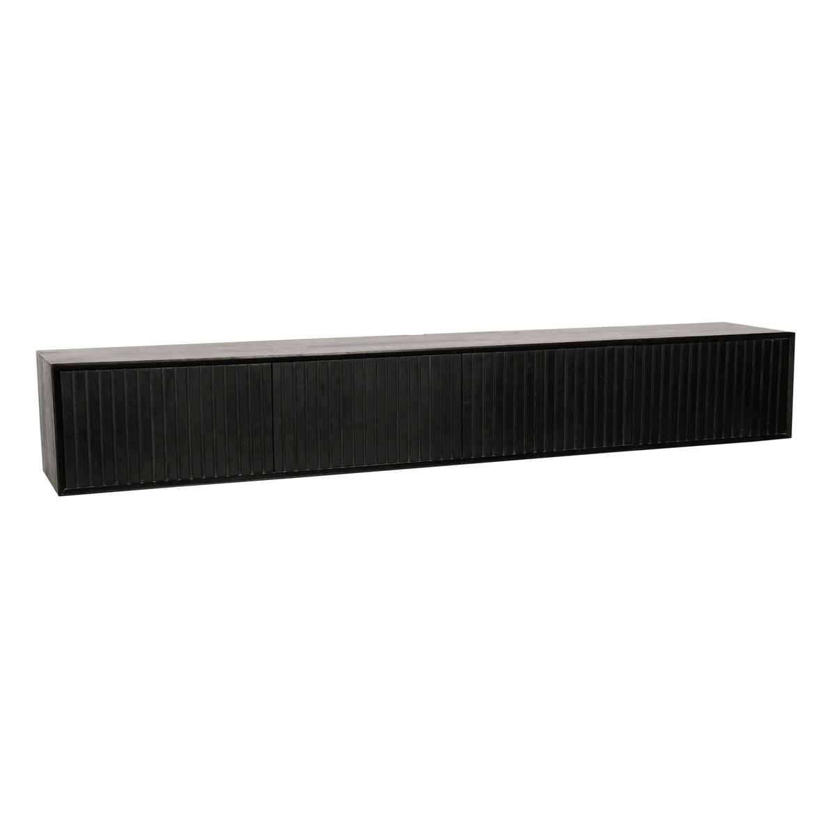 TV Unit – Mango Wood, Black Finish, Vertical Slat Door Design – Madison | Starfurn
