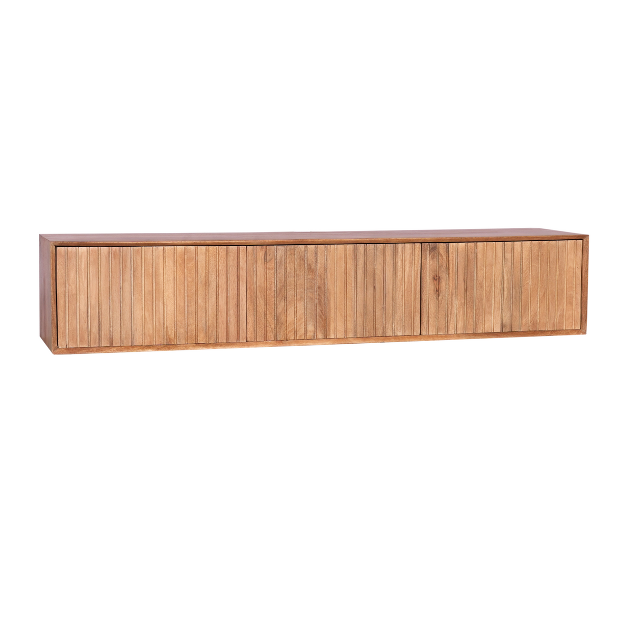 Schwebendes TV-Möbel – Mangoholz, Lamellenfront, Naturfarbe – Madison | Starfurn