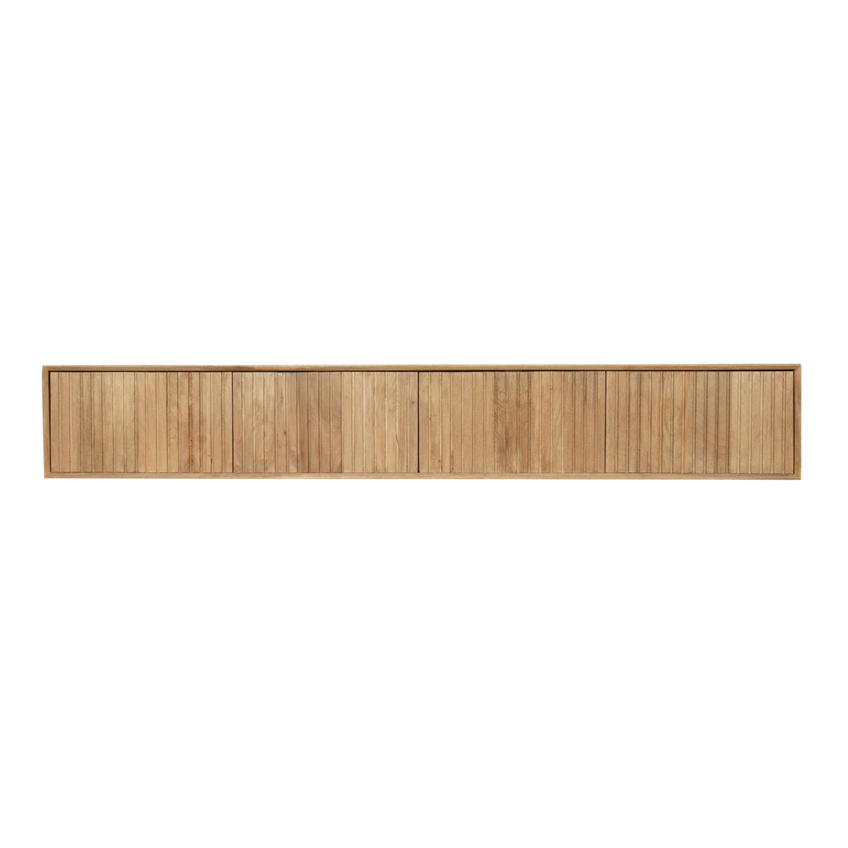 Floating TV Unit - Solid Mango Wood, Vertical Slats, Push-to-Open - Madison | Starfurn